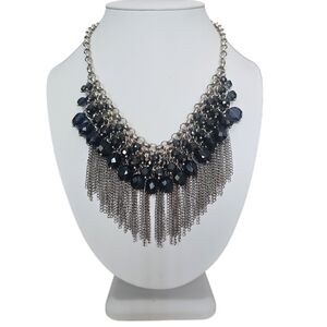 Sapphire Blue Crystal Beads Silver-Tone Statement Necklace